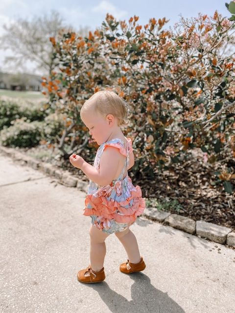 Baby Girl Pink and Blue Floral Print Ruffle Romper