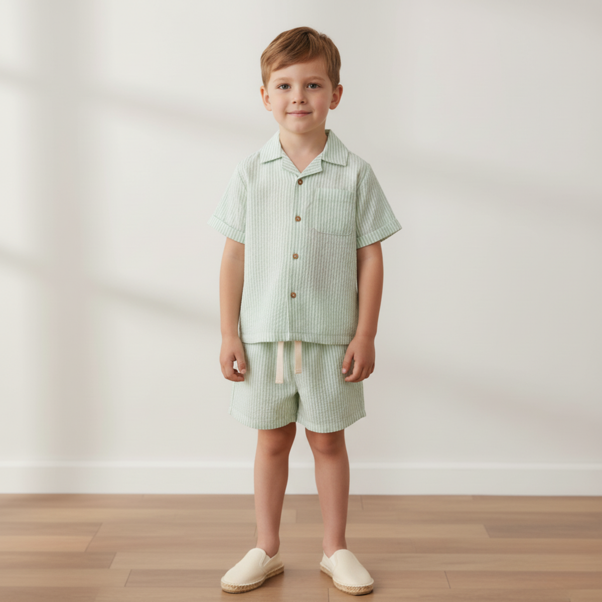 Organic Shirt & Shorts Set - Basil Stripes