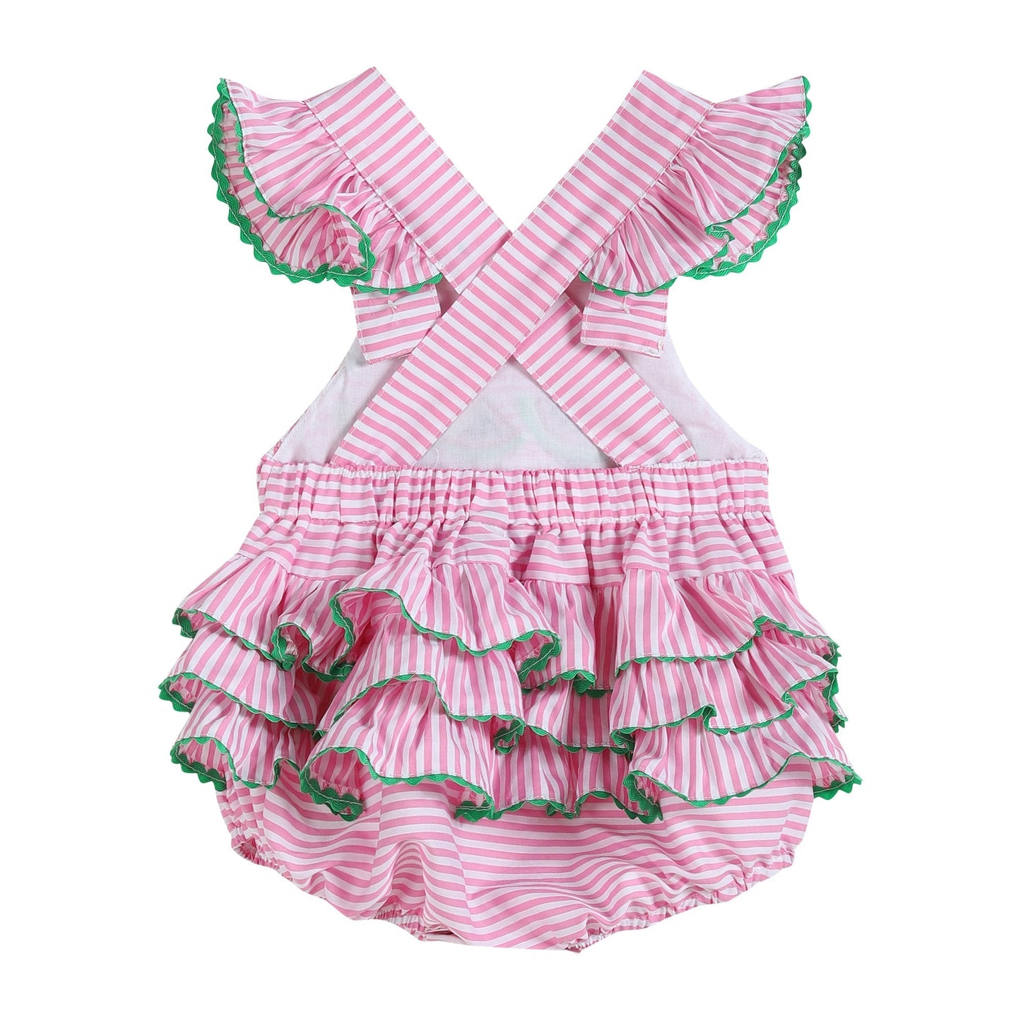 Baby Girl Pink Striped Watermelon Smocked Bubble Romper
