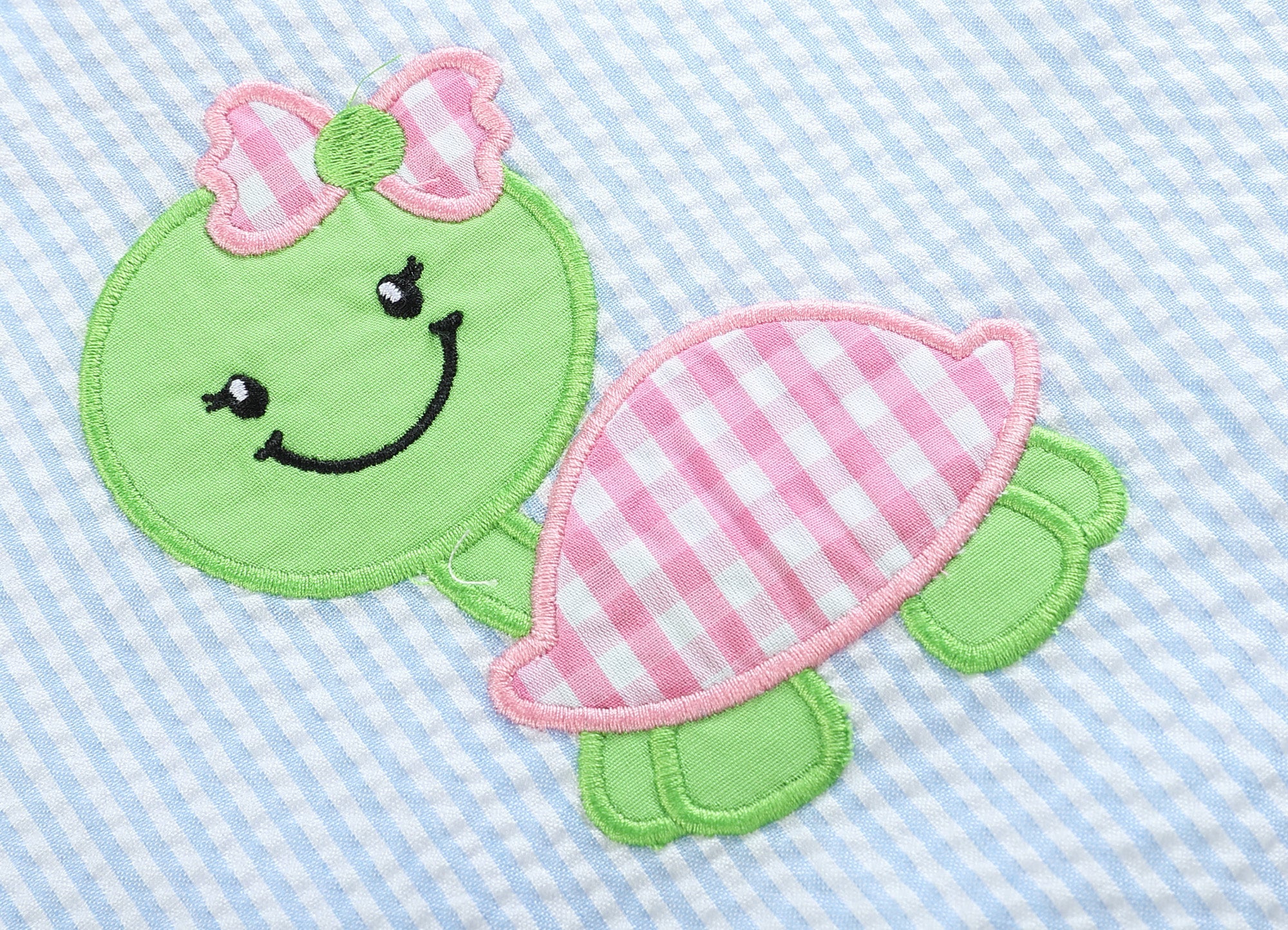 Light Blue Seersucker Turtle Top and Bloomer Set