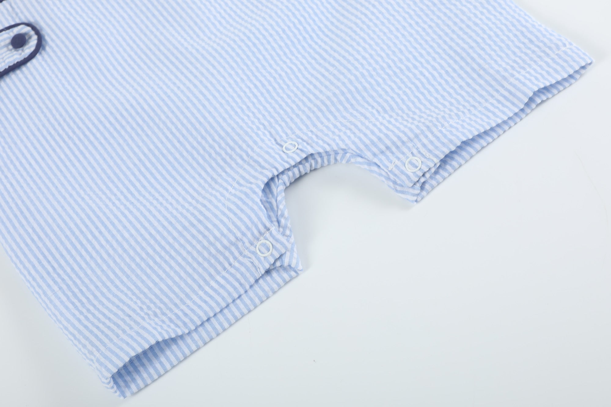 Blue Stripe Crawfish Smocked Baby Shortalls