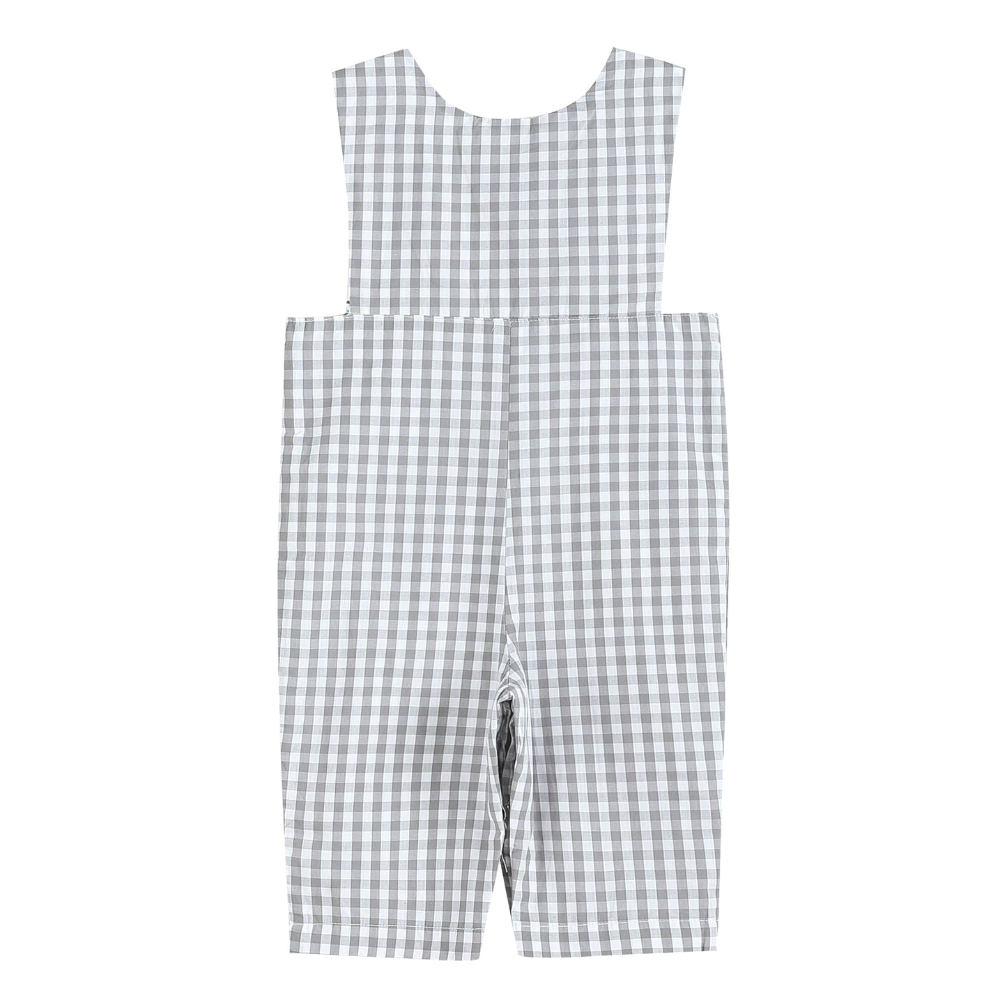 Baby Boy Gray Gingham Mallard Smocked Overalls