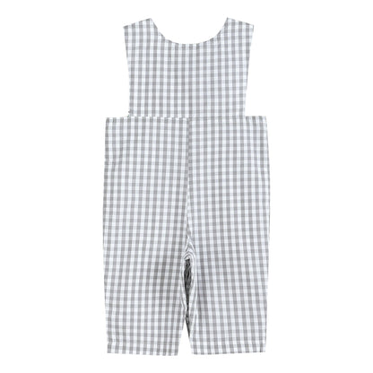 Baby Boy Gray Gingham Mallard Smocked Overalls
