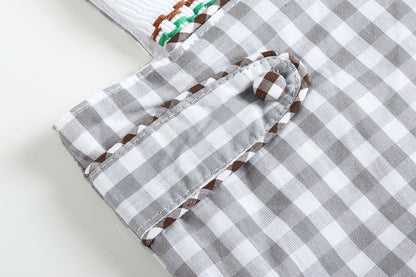 Baby Boy Gray Gingham Mallard Smocked Overalls