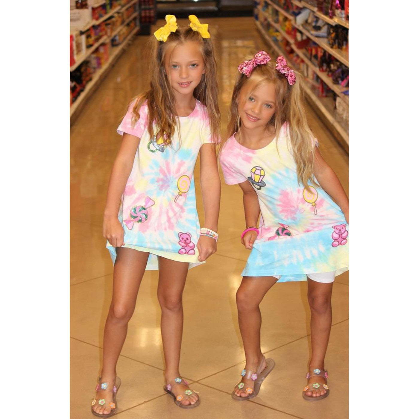 Girls Candyland Sequin Patch Tie-Dye Dress