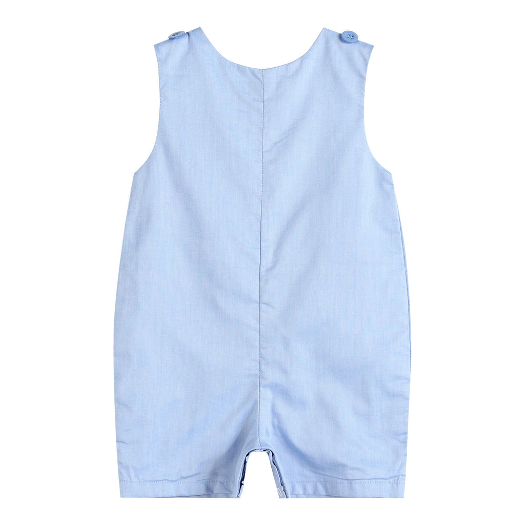 Boys Blue Car Race Track Embroidery Shortalls