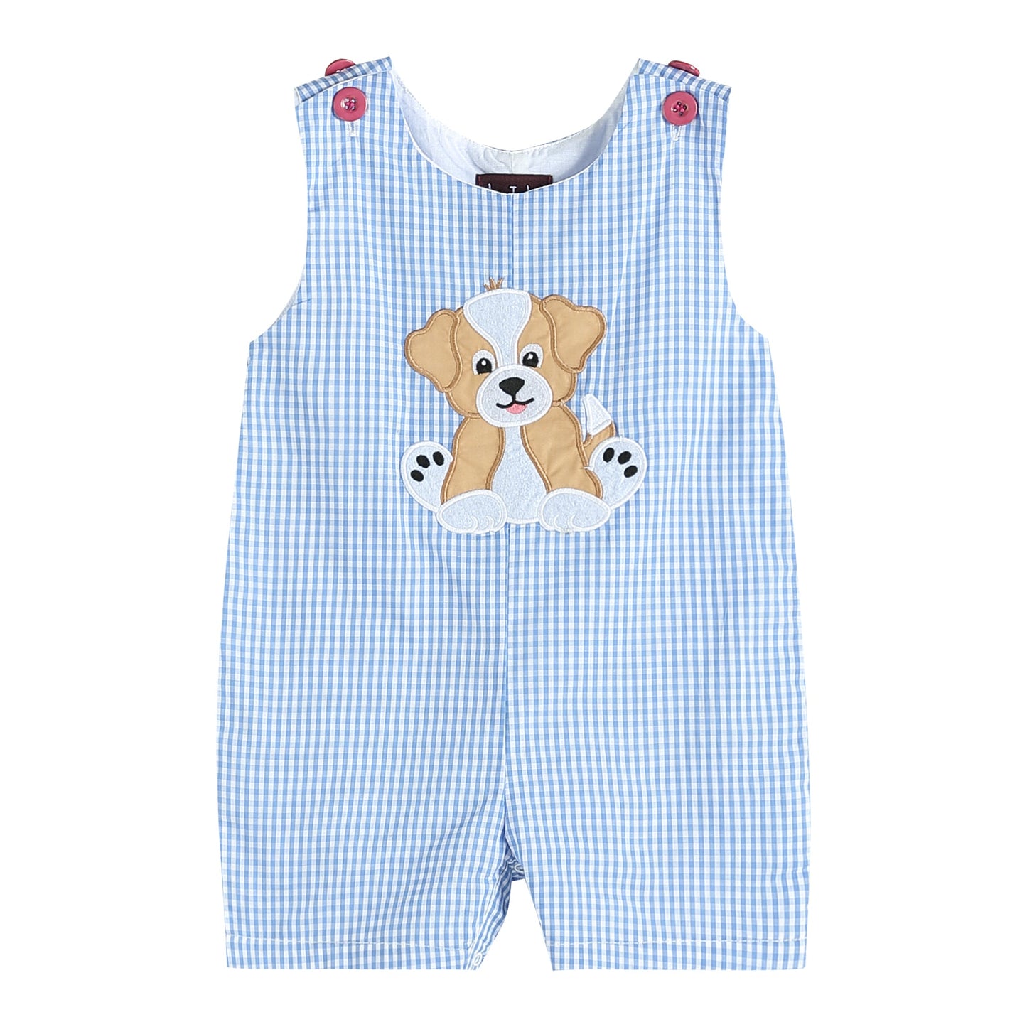 Baby Boy Blue Puppy Appliqué Seersucker Shortalls