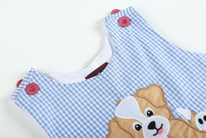 Baby Boy Blue Puppy Appliqué Seersucker Shortalls