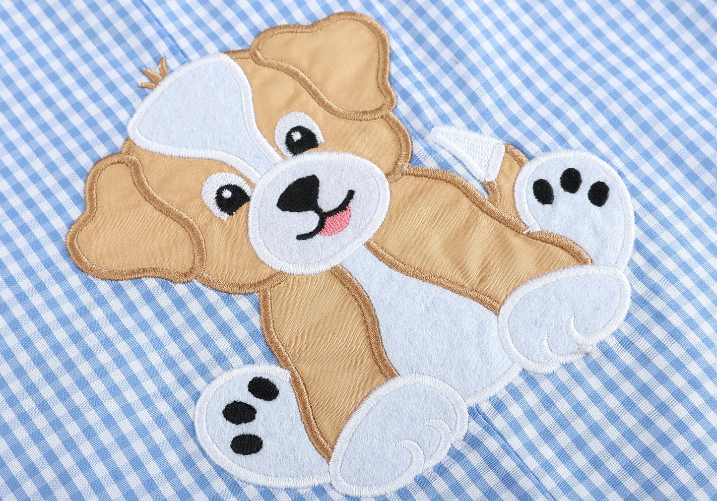 Baby Boy Blue Puppy Appliqué Seersucker Shortalls