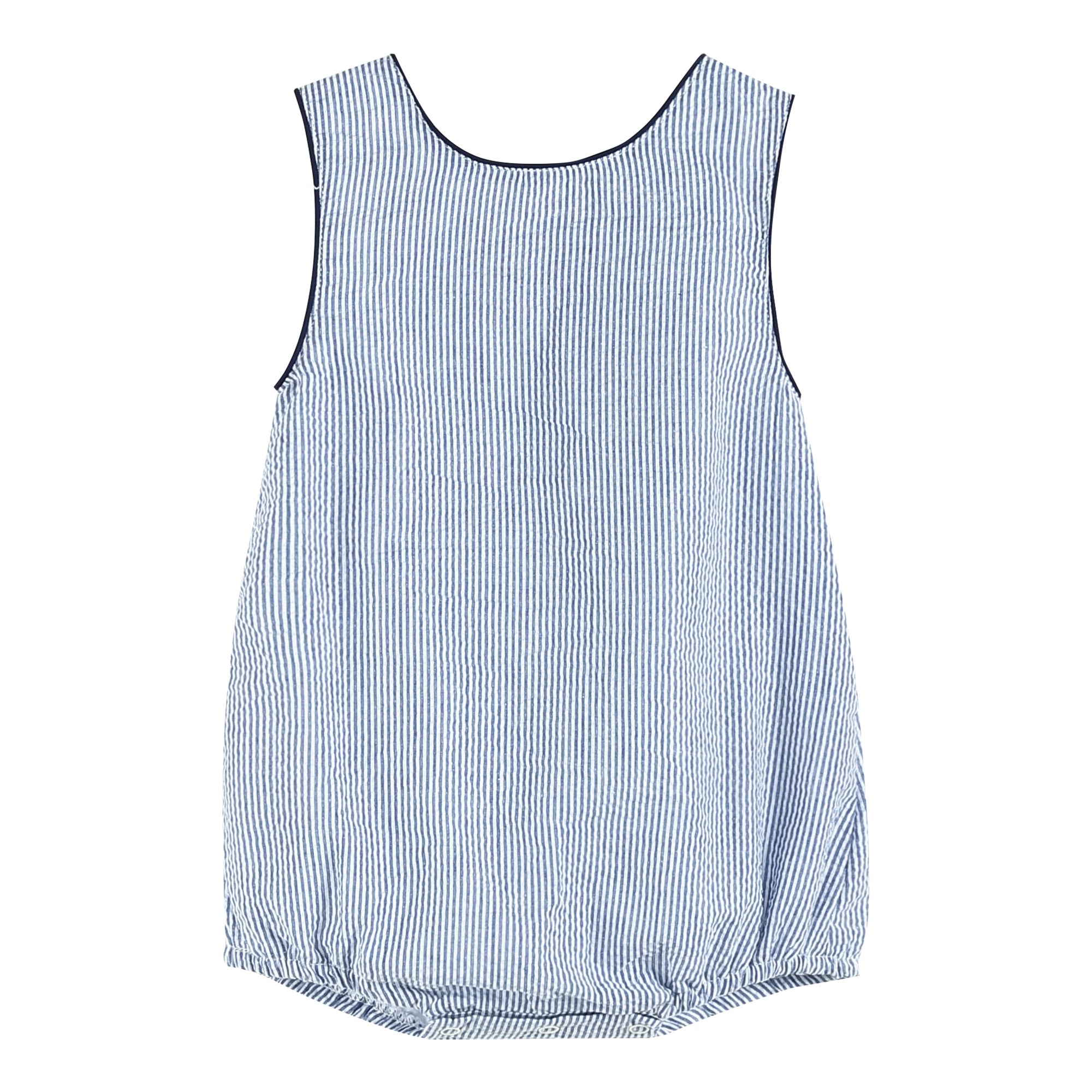 Dark Blue Seersucker Whale Bubble Romper