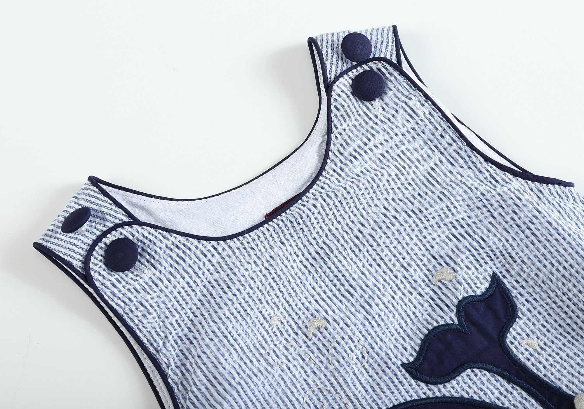 Dark Blue Seersucker Whale Bubble Romper