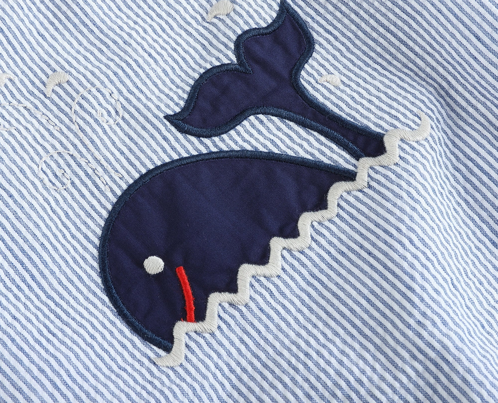Dark Blue Seersucker Whale Bubble Romper