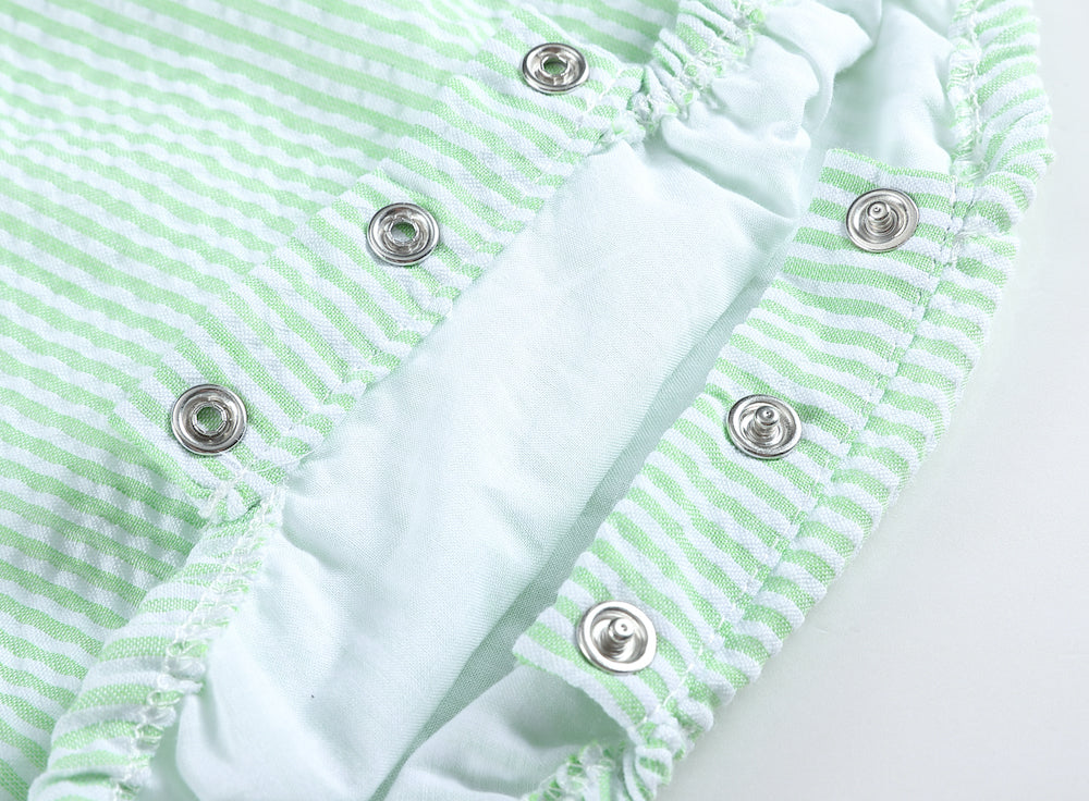 Classic Green Seersucker Baby Bubble Romper
