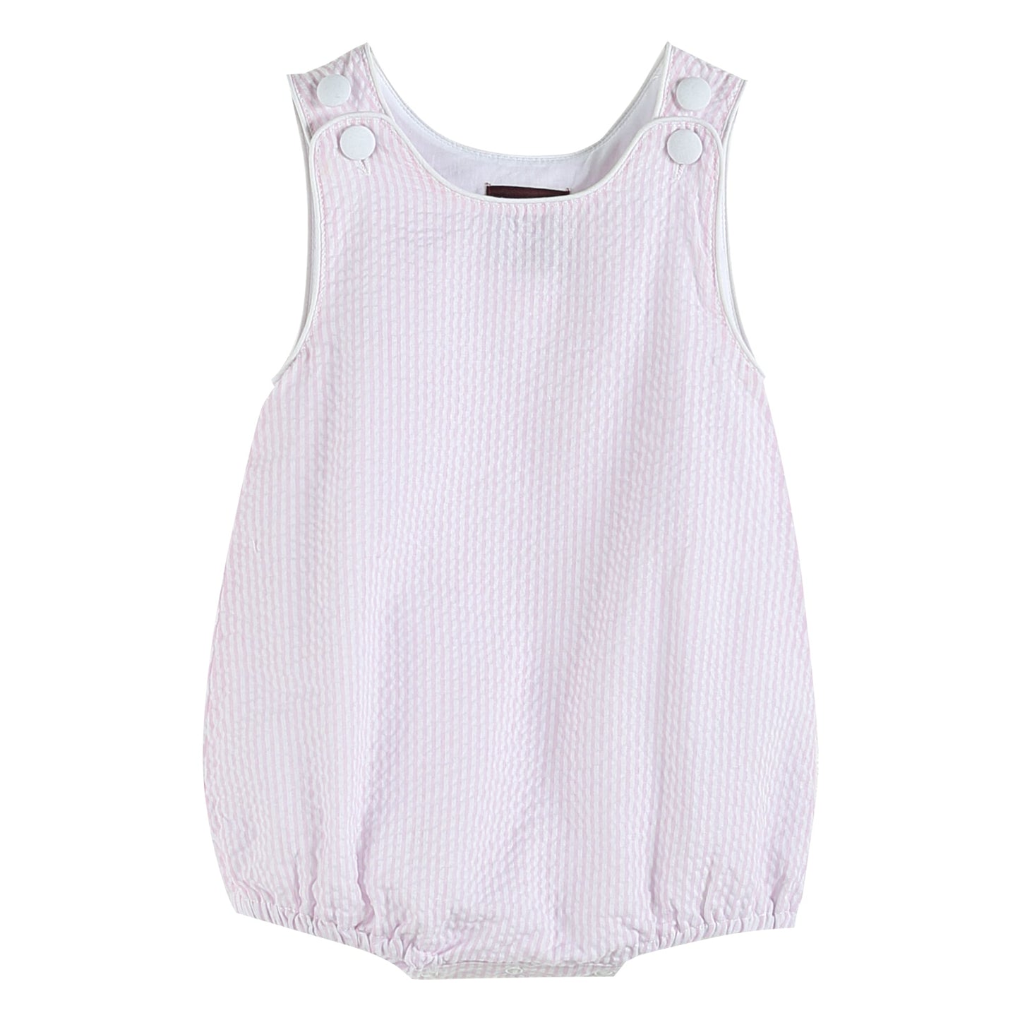 Classic Pink Seersucker Baby Bubble Romper