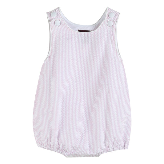 Classic Pink Seersucker Baby Bubble Romper