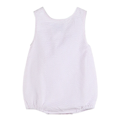 Classic Pink Seersucker Baby Bubble Romper