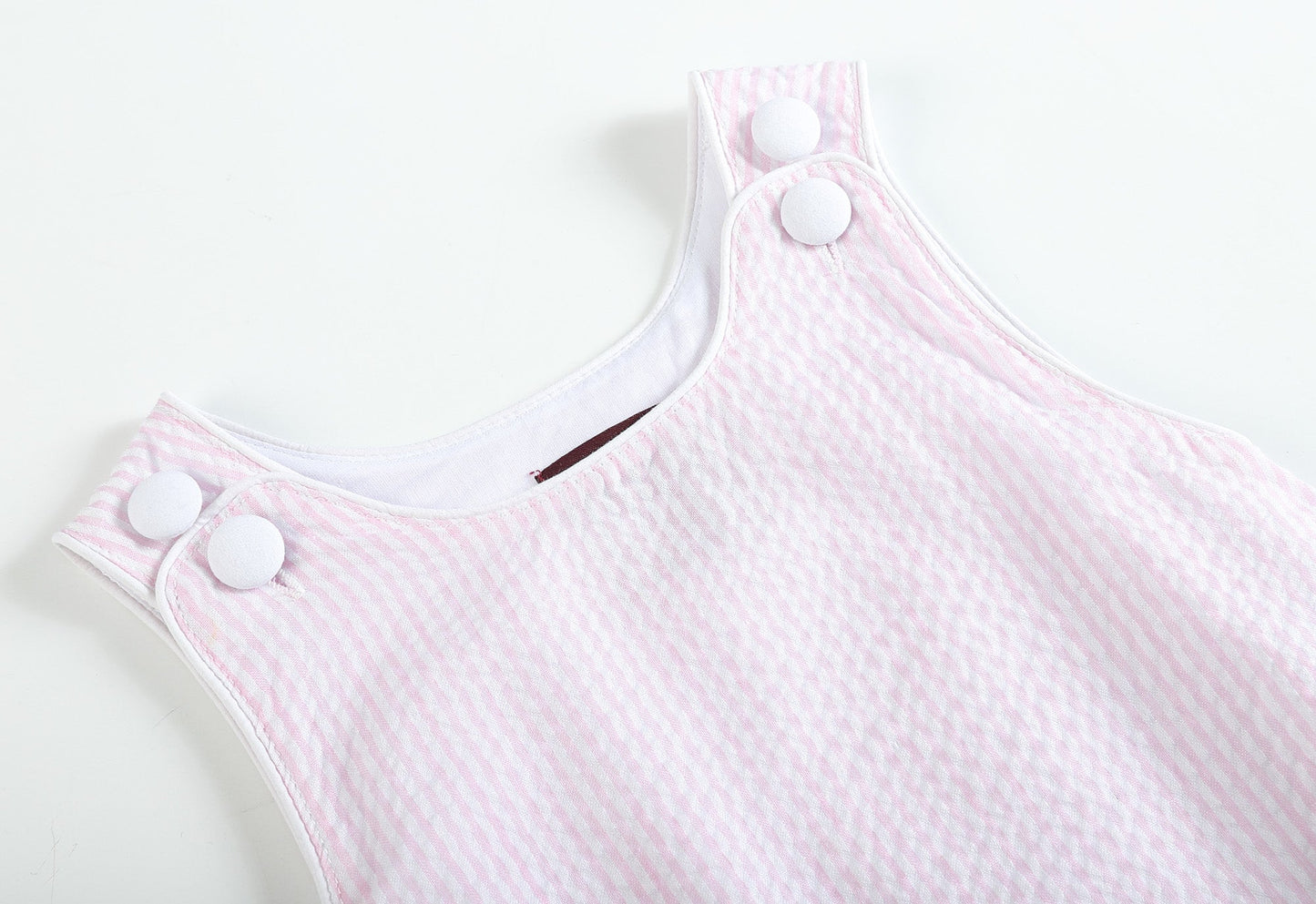 Classic Pink Seersucker Baby Bubble Romper