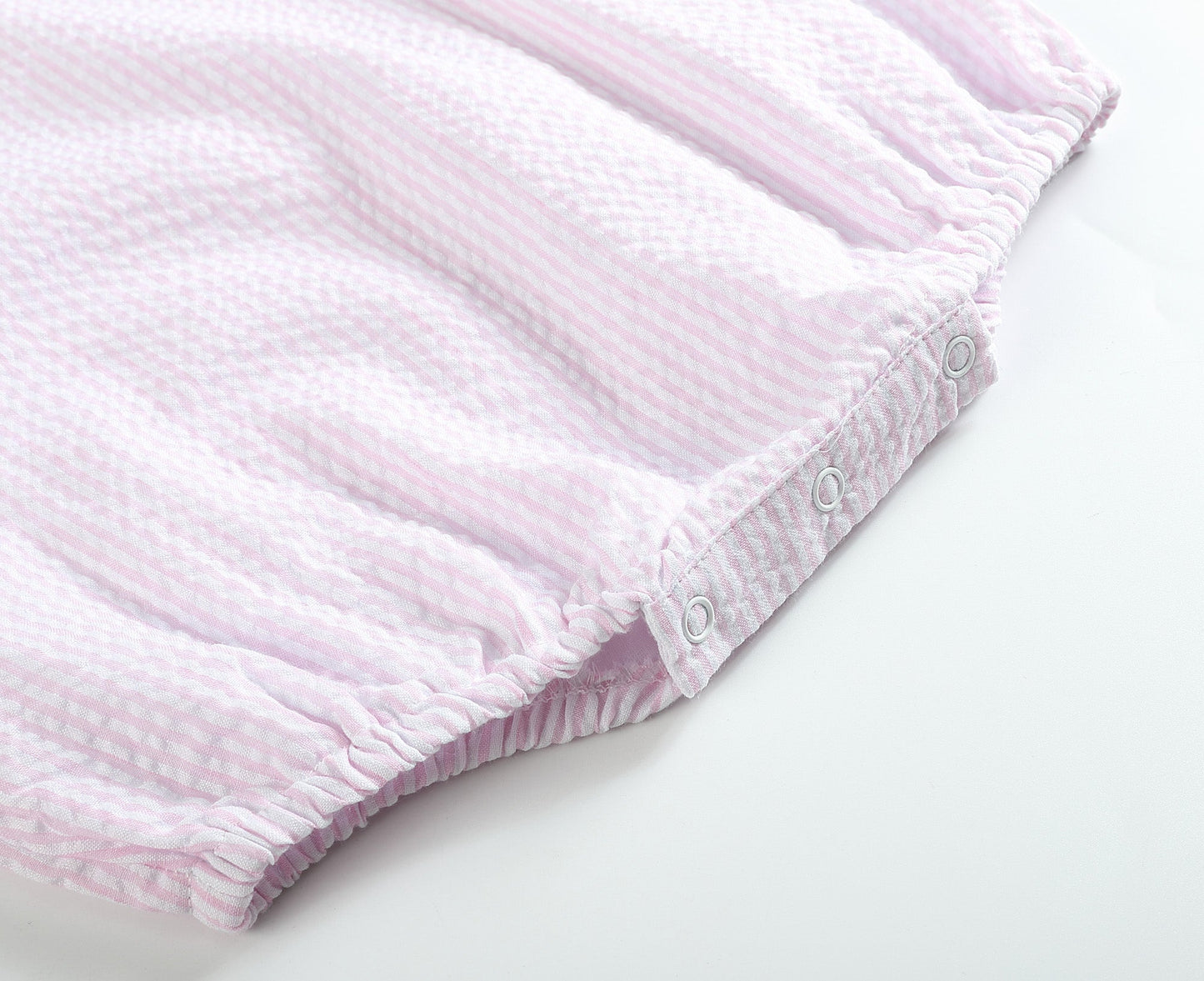 Classic Pink Seersucker Baby Bubble Romper