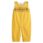 Mustard Pinstripe Smocked Pumpkin Overalls