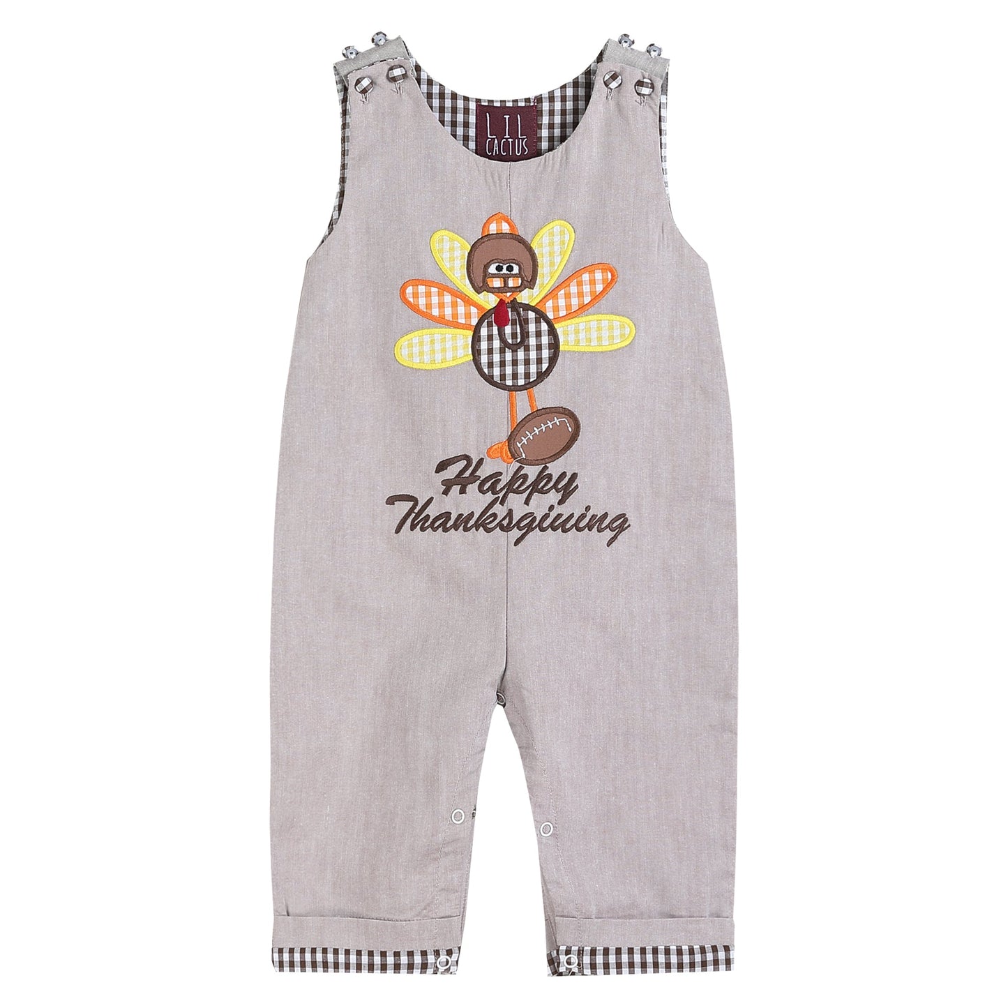 Baby Boy Brown Happy Thanksgiving' Turkey Overalls