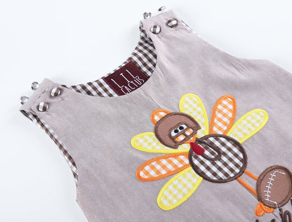 Baby Boy Brown Happy Thanksgiving' Turkey Overalls