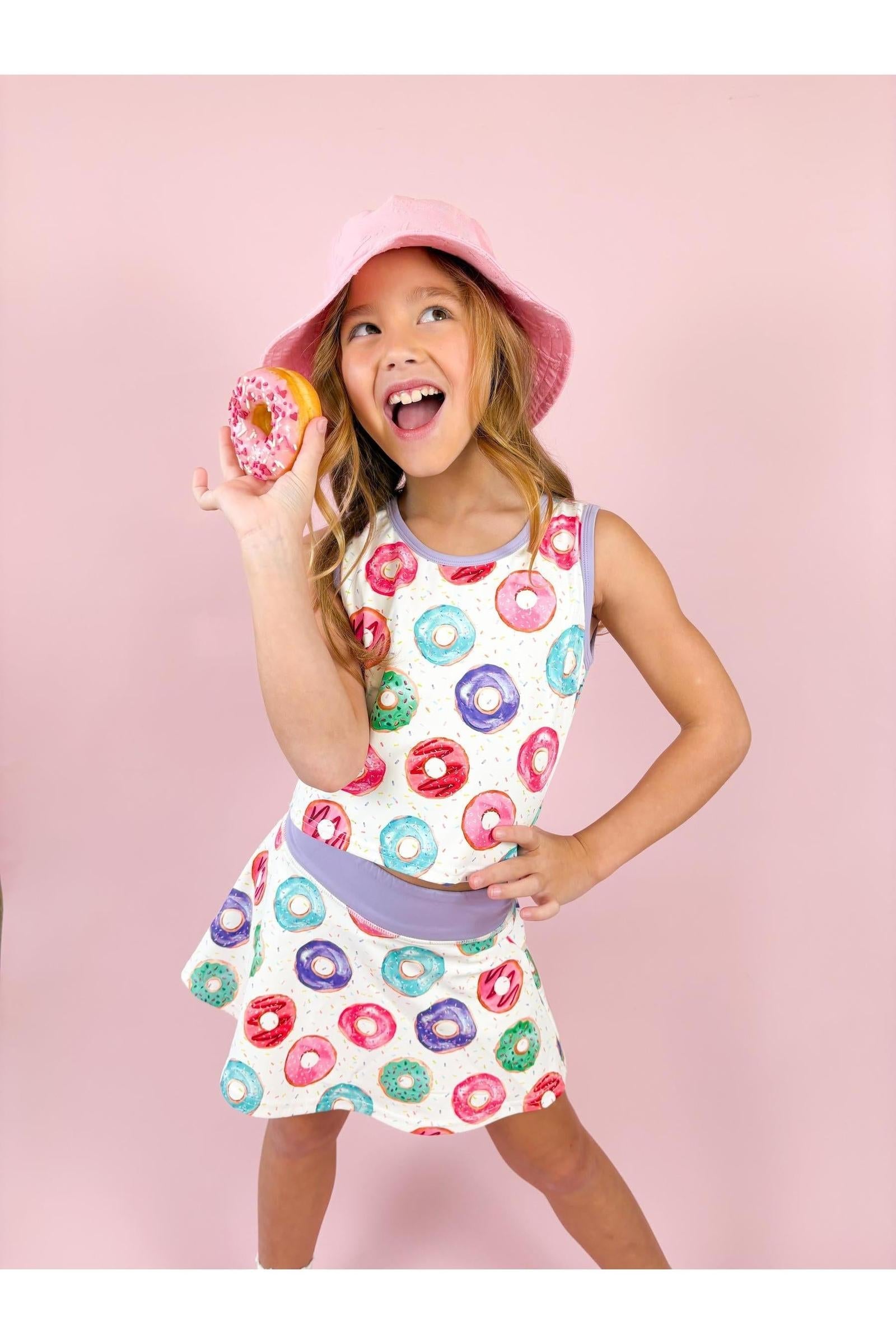 Girls Donut Two-Piece Athletic Tank and Skort Set