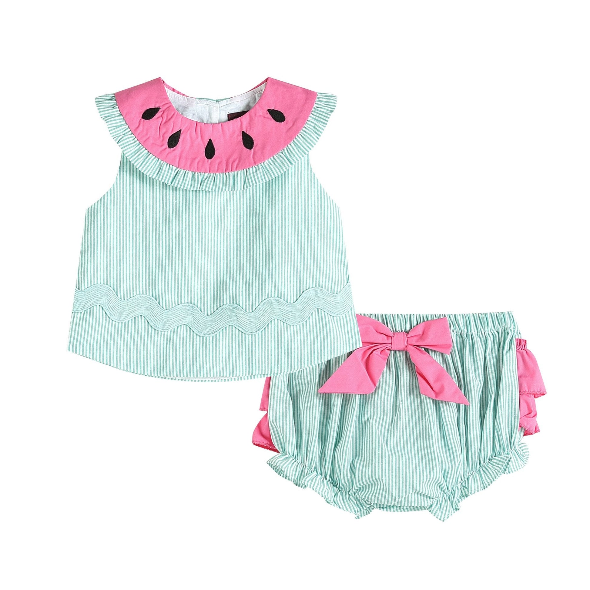 Pink and Green Top and Ruffle Bloomer Set