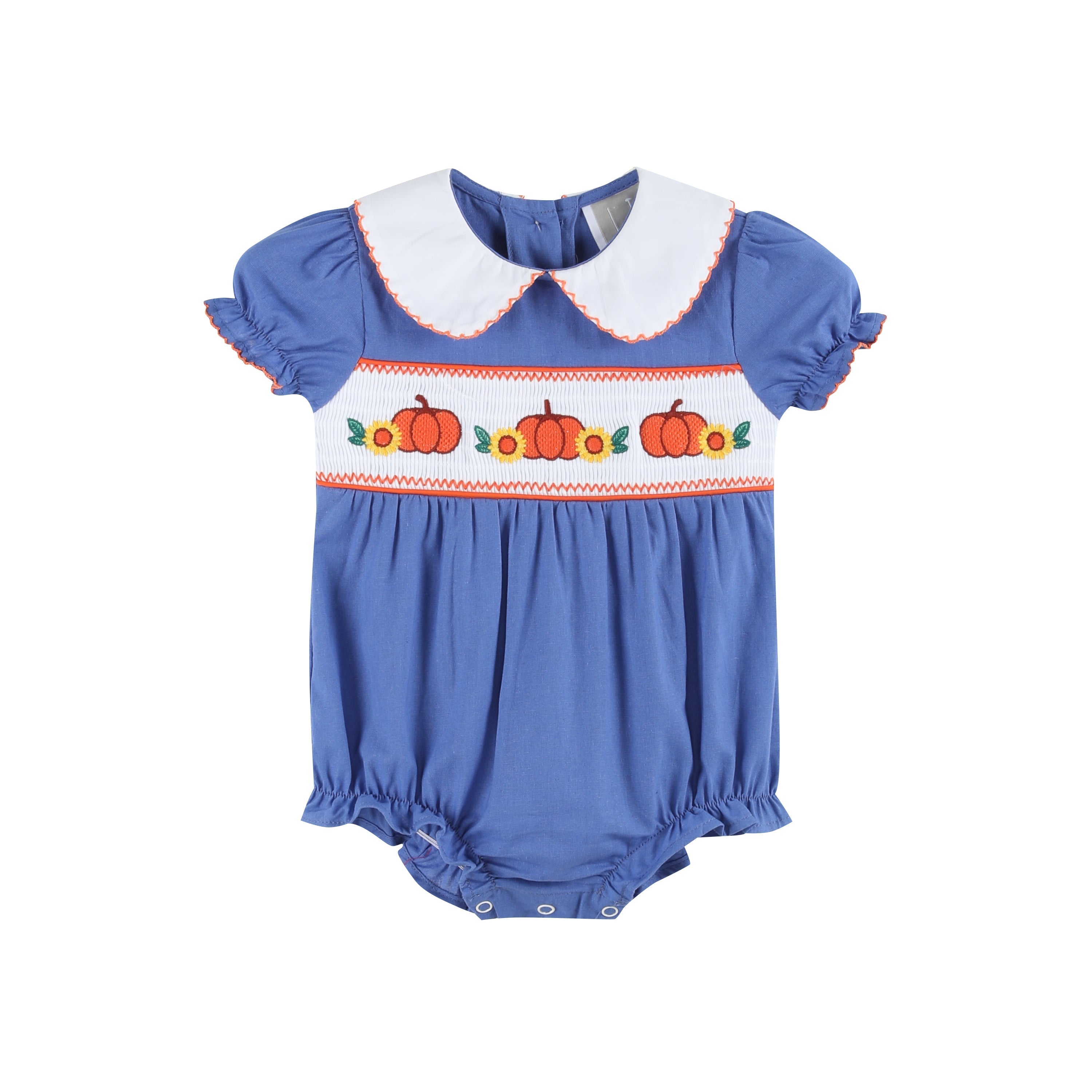Blue Pumpkin Sunflower Smocked Collared Bubble Romper