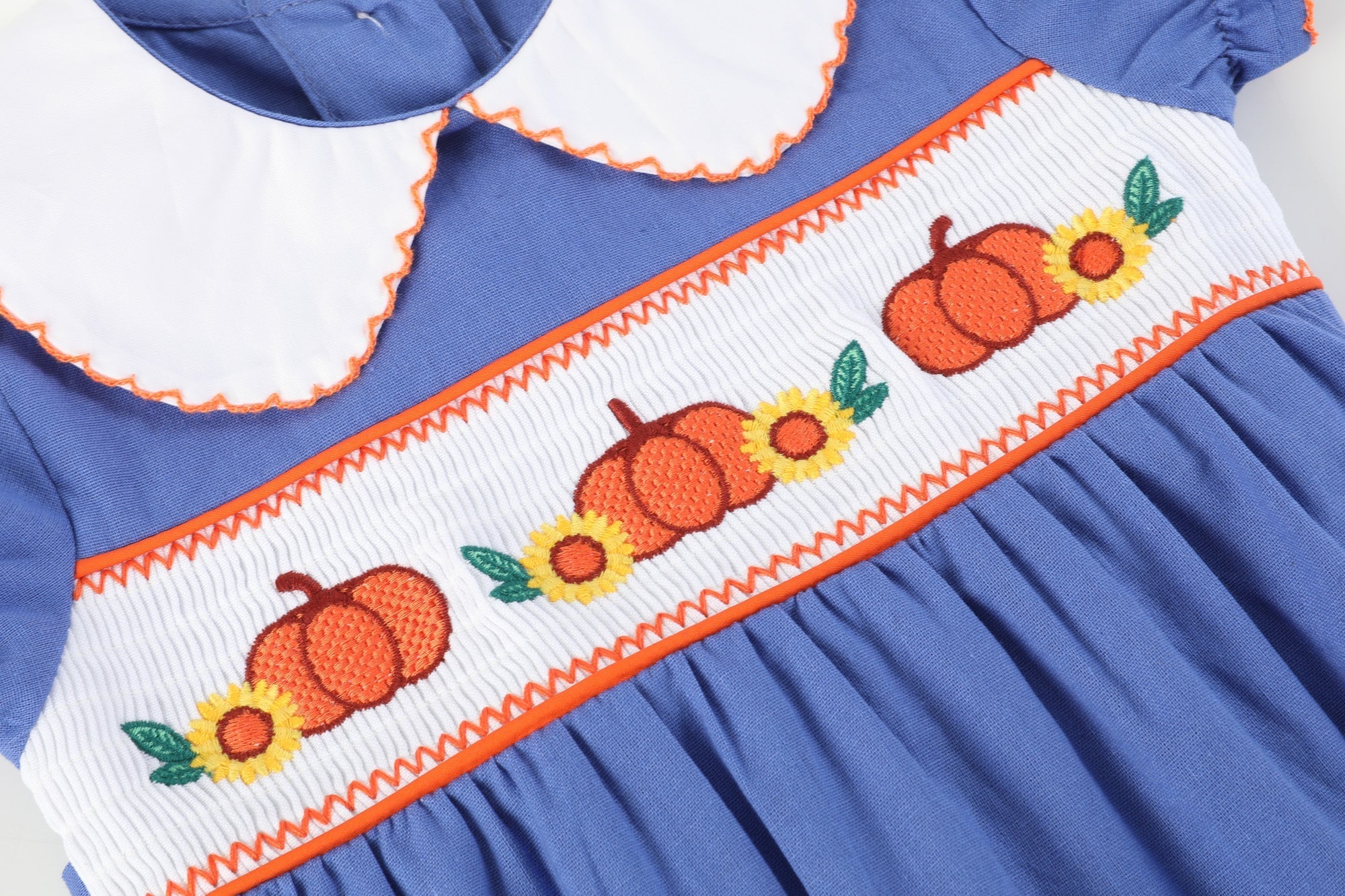 Blue Pumpkin Sunflower Smocked Collared Bubble Romper