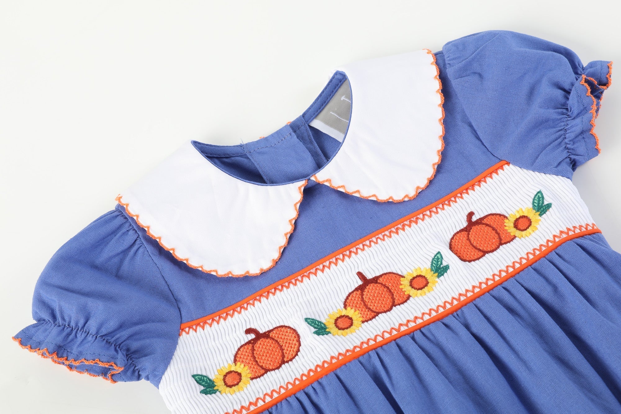 Blue Pumpkin Sunflower Smocked Collared Bubble Romper