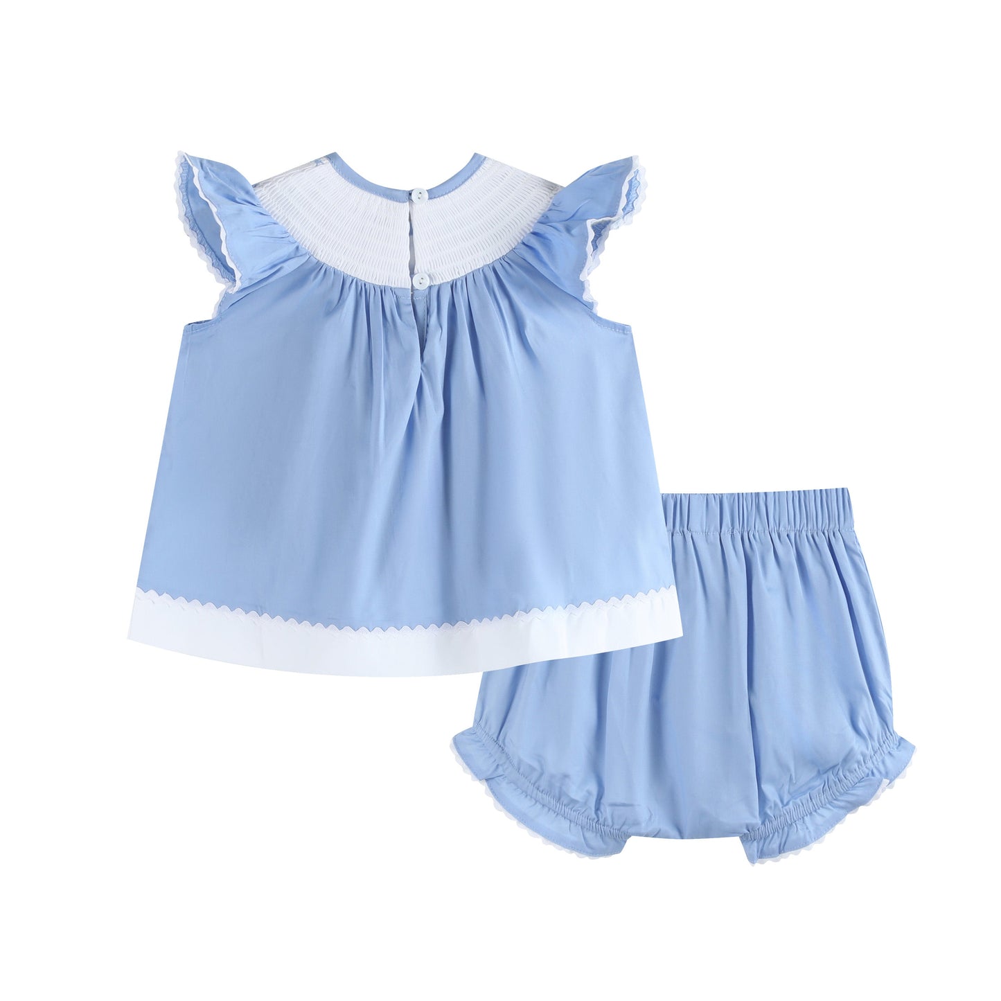 Baby Girl Periwinkle Blue Crosses Smocked Dress and Bloomers Set
