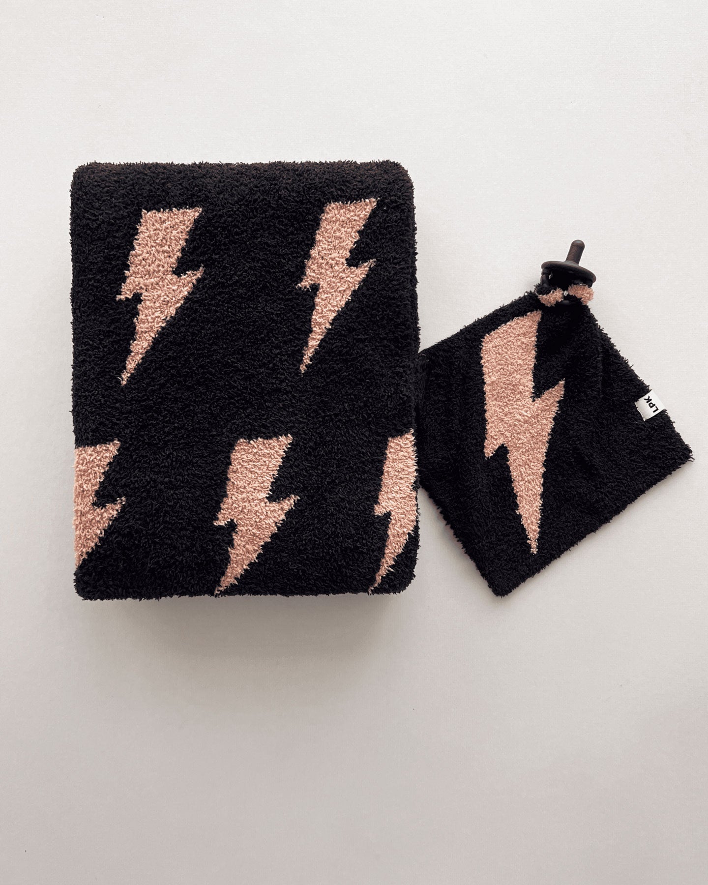 Mocha Lightning Bolt Fuzzy Blanket