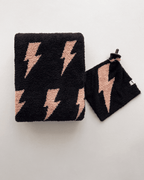 Mocha Lightning Bolt Fuzzy Blanket
