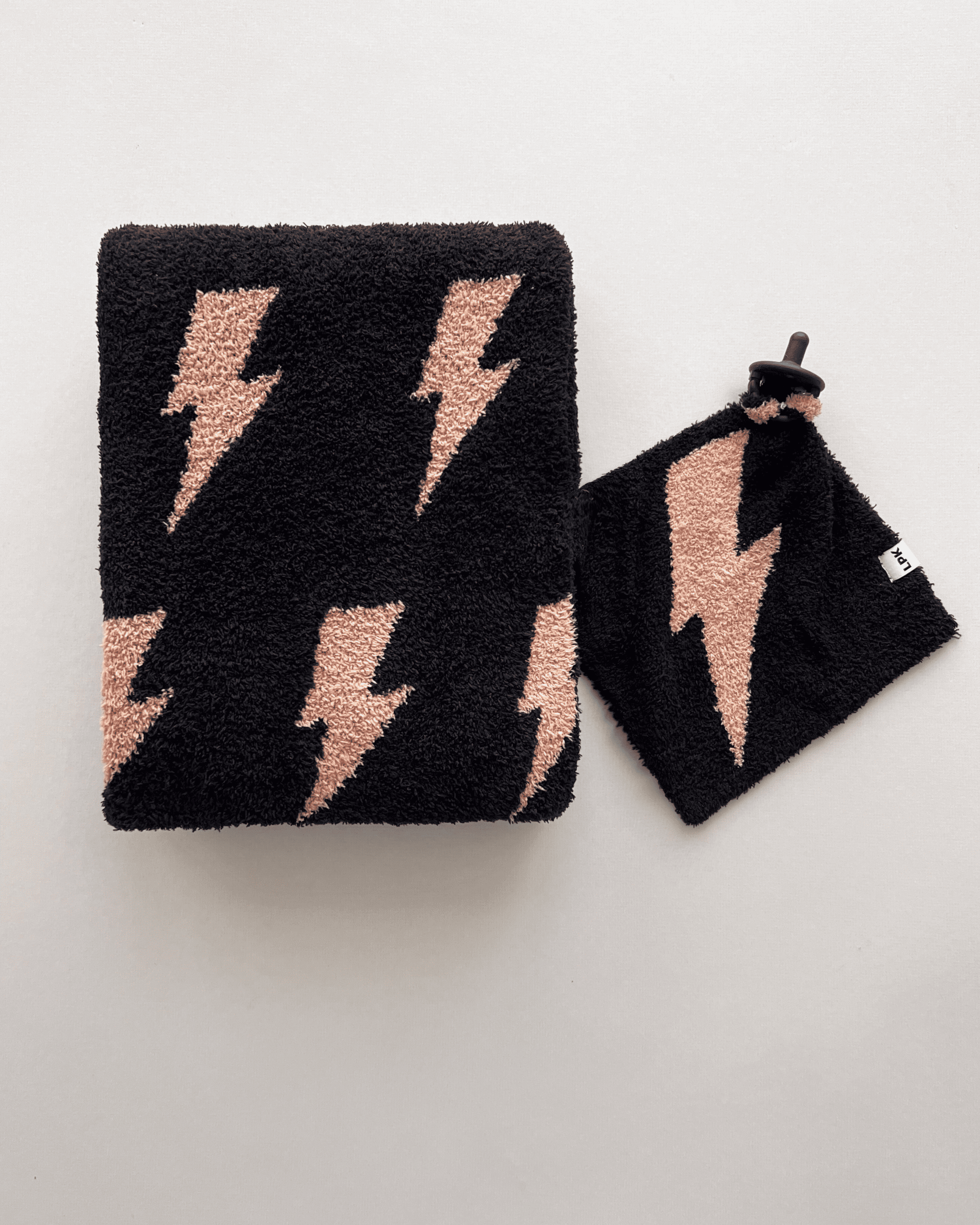 Mocha Lightning Bolt Fuzzy Blanket