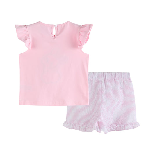 Girl Pink Bunny T-Shirt and Shorts Set