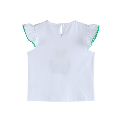 Girls White Mardi Gras Applique Ruffle Shirt