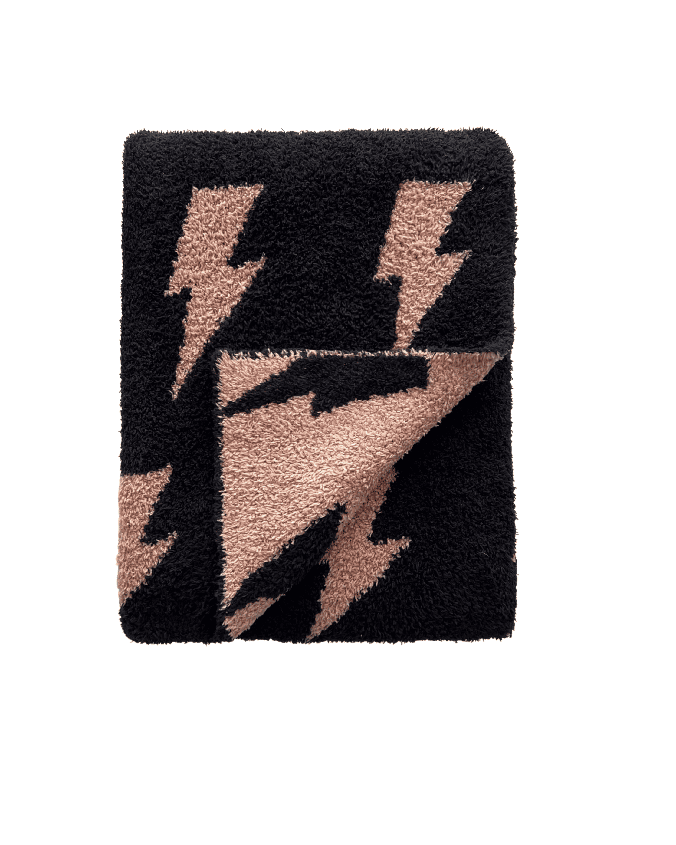 Mocha Lightning Bolt Fuzzy Blanket