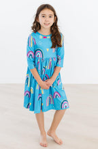 Rainbow 3/4 Sleeve Pocket Twirl Dress