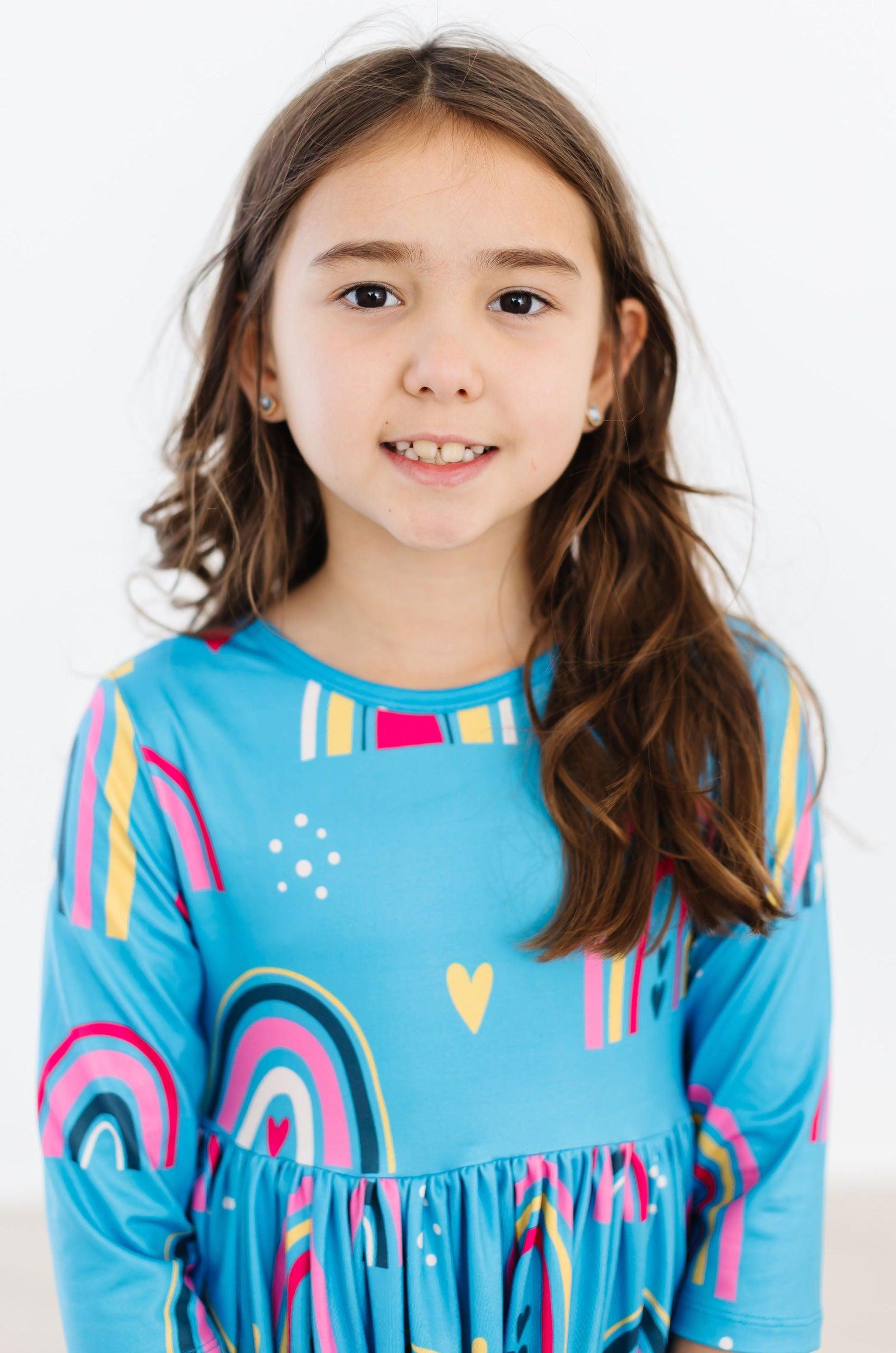 Rainbow 3/4 Sleeve Pocket Twirl Dress