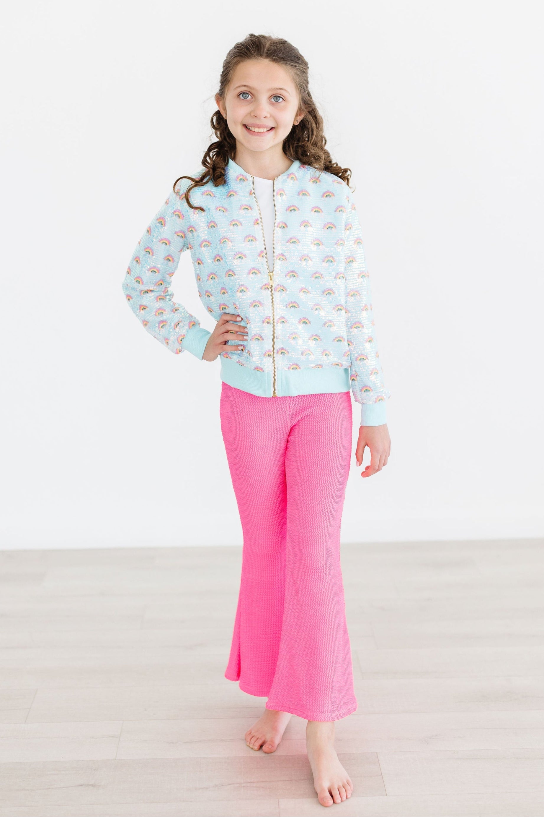 Girls Neon Pink Scrunchy Bell Bottoms