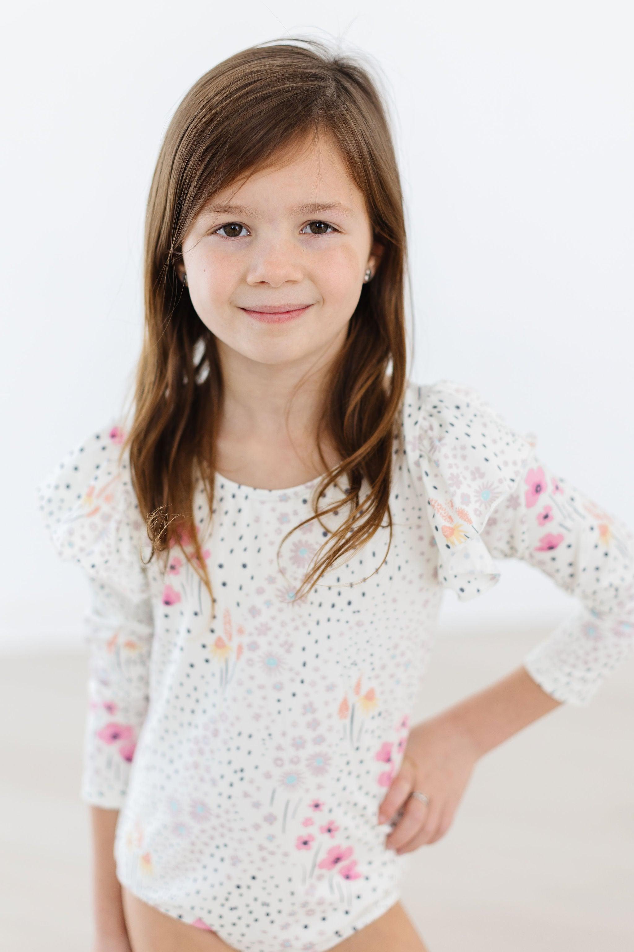 Whimsical Wildflowers Short Sleeve Flutter Sleeve Leotard