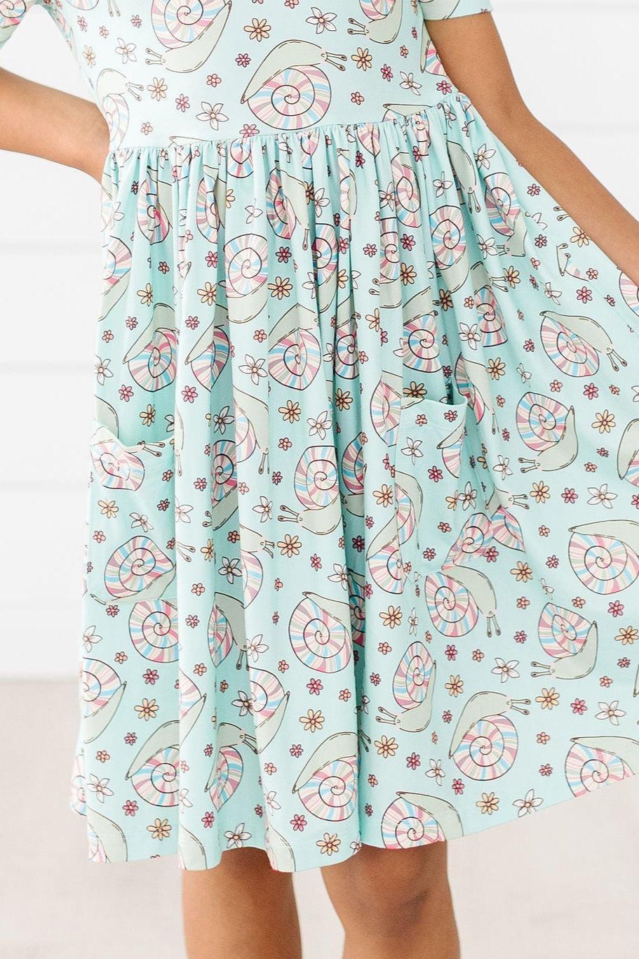 Girls Spring Snails Twirl Dress with Pockets