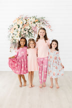 Girls Peach Rainbow Twirl Dress with Pockets