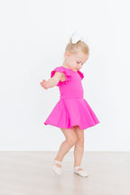 Hot Pink Shirt Sleeve Twirl Leotard