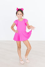Hot Pink Shirt Sleeve Twirl Leotard