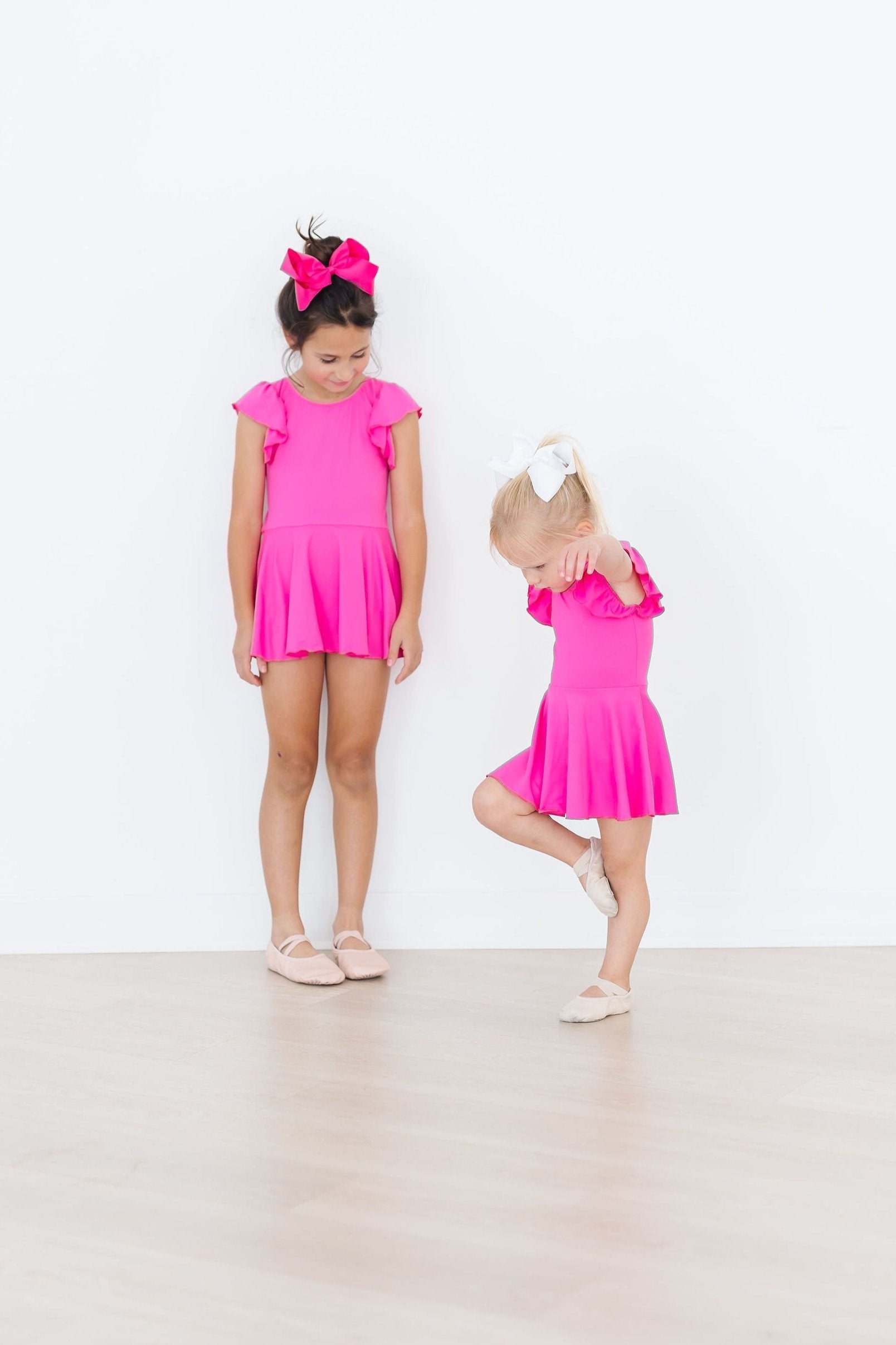 Hot Pink Shirt Sleeve Twirl Leotard
