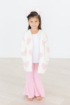 Coconut/Light Pink Heart Cozy Cardigan