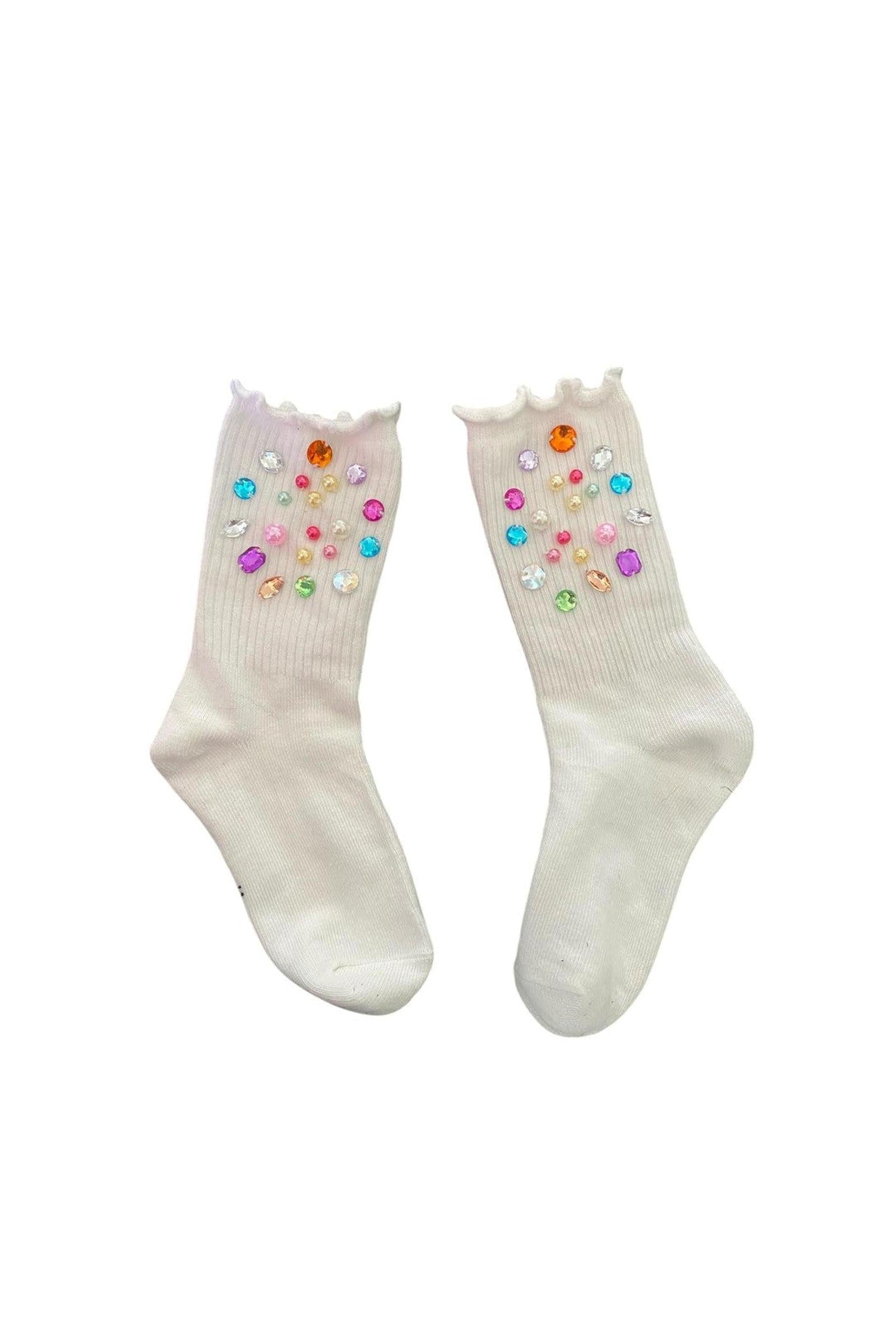 Multi-Colored Gem Ruffle High Socks