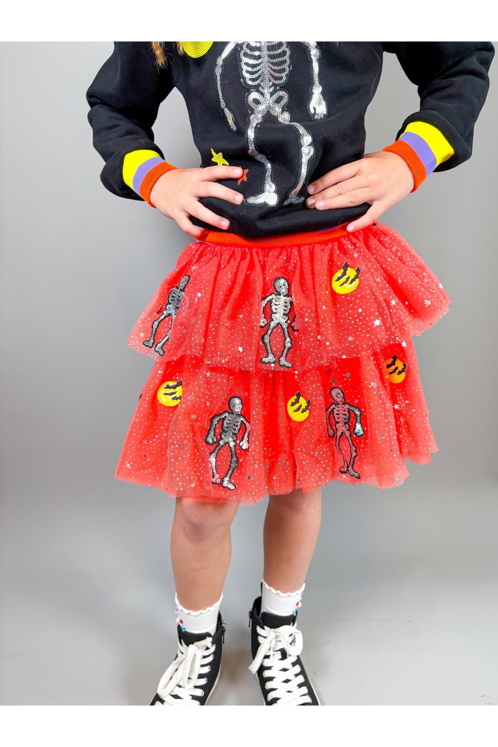 Halloween Skeleton Patched Tulle Skirt