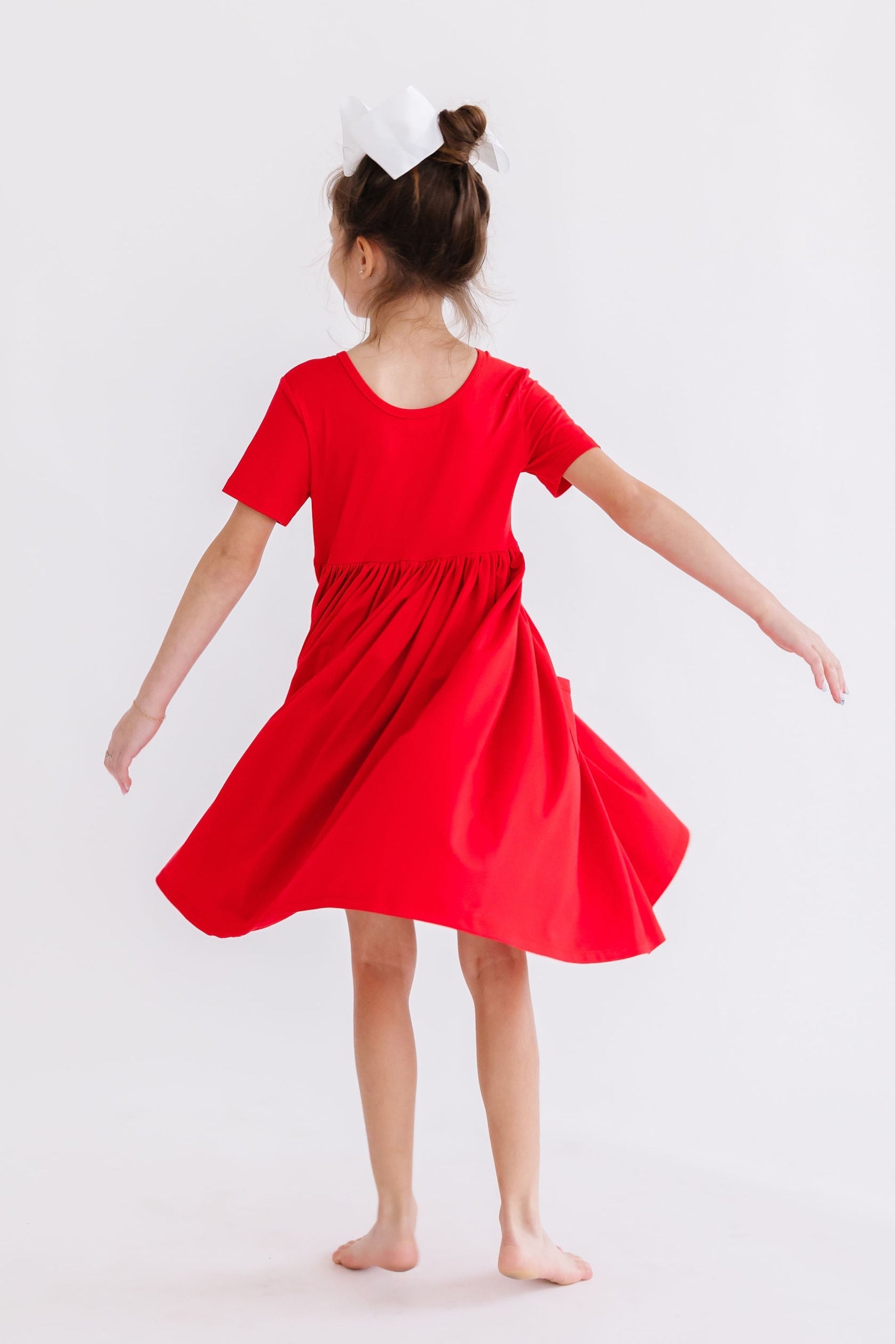 Red Short Sleeve Pocket Twirl Dress